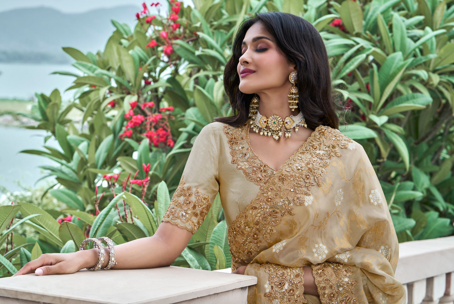 Beige Pure Viscose Silk Saree