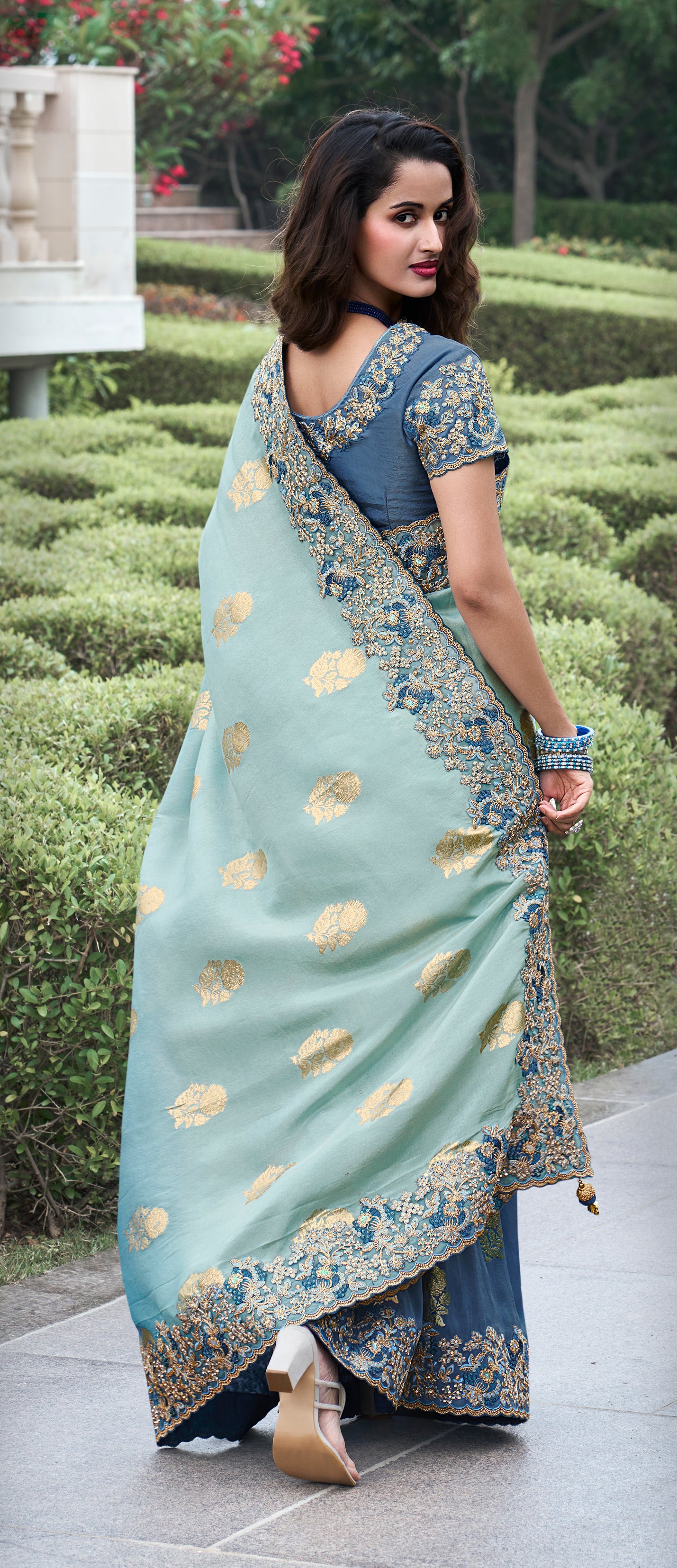 Blue Shaded Pure Viscos Tissue Silk Saree