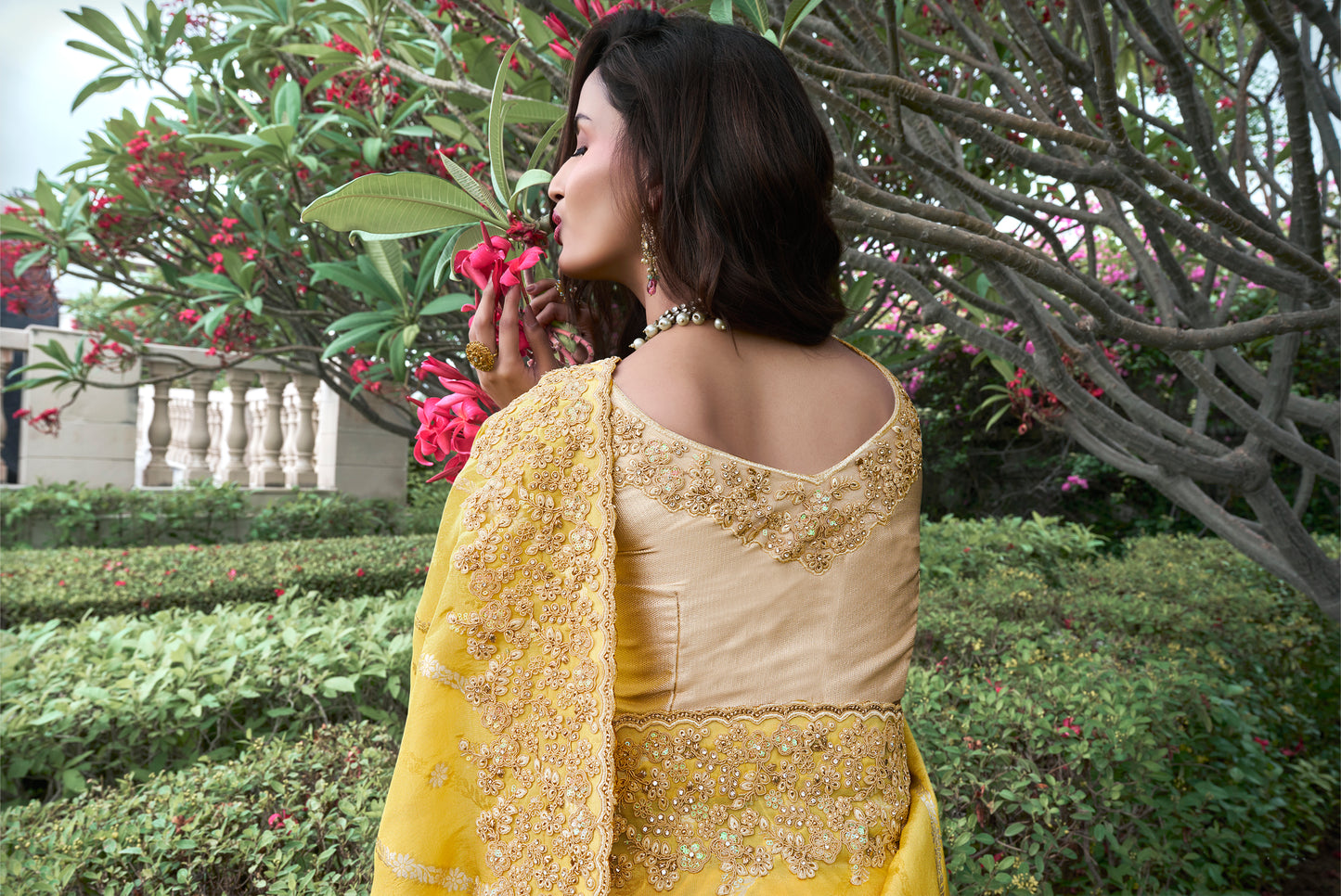 Yellow Pure Viscose Tissue Silk Saree