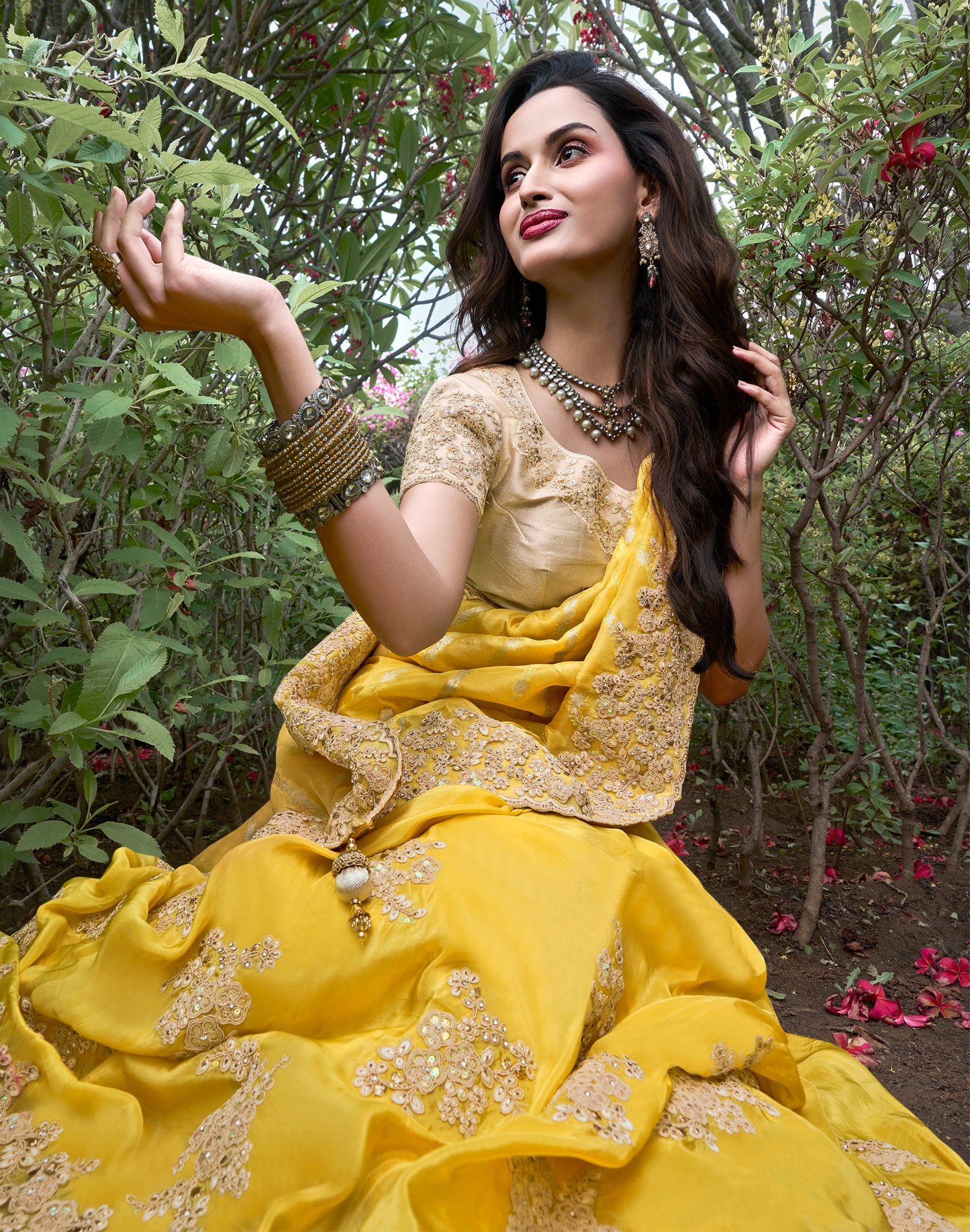 Yellow Pure Viscose Tissue Silk Saree