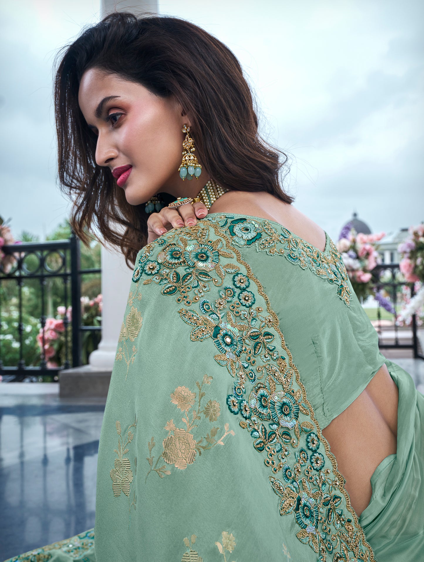 Aqua Blue Half n Half Saree