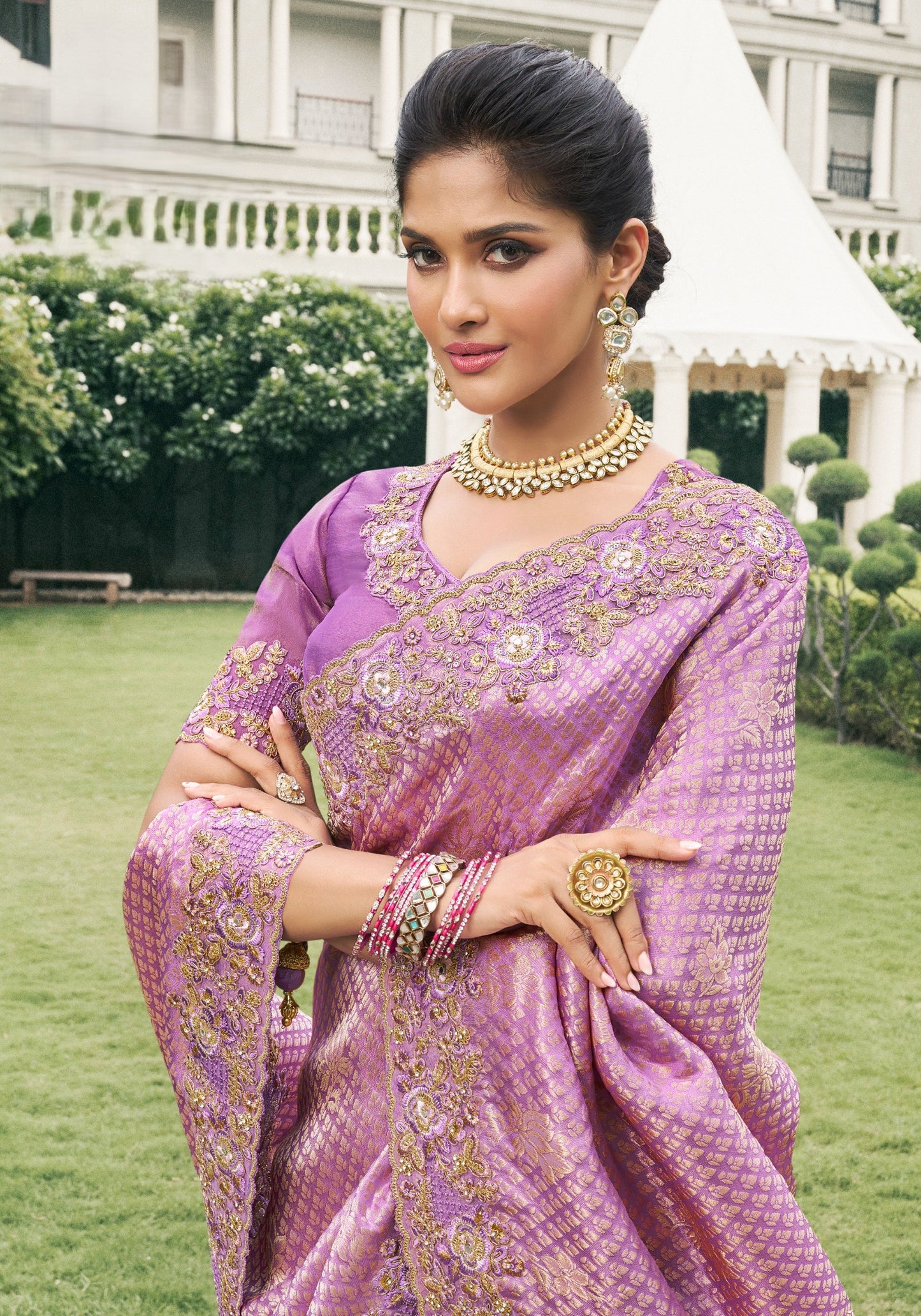 Magenta Pure Silk Half n Half Saree