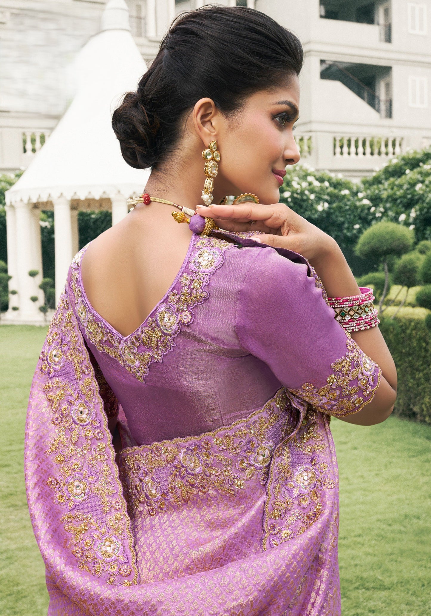 Magenta Pure Silk Half n Half Saree