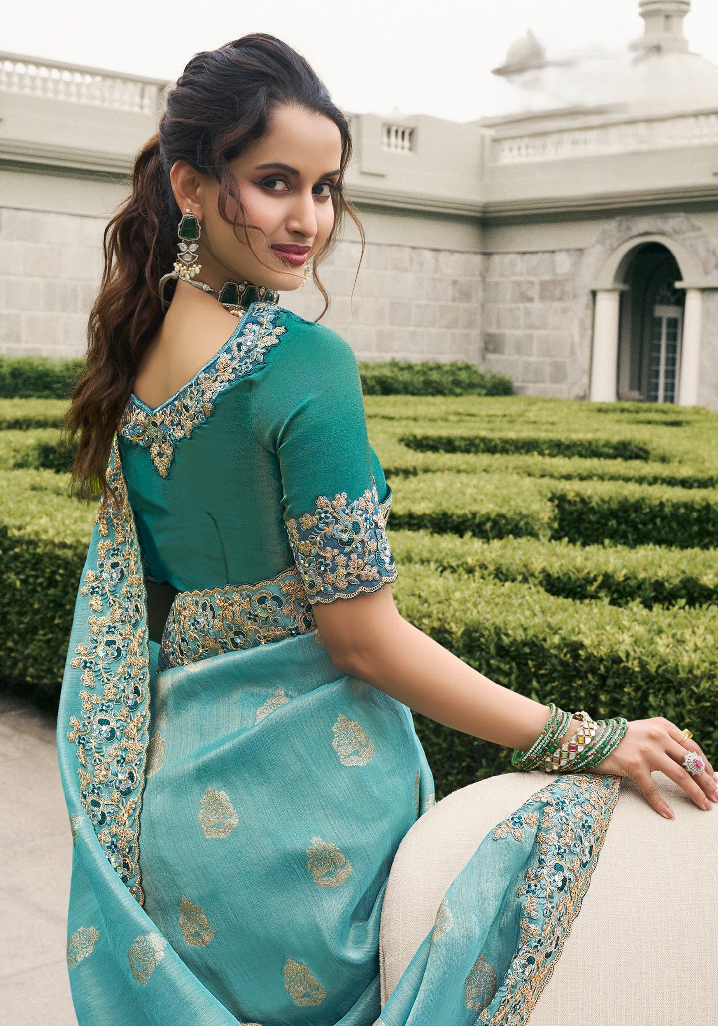 Sky Blue Pure Slub Jequard Sikl Saree