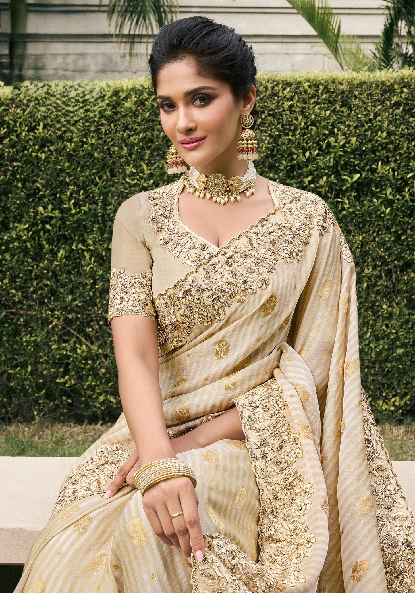 Pure Satin Viscose Off White Saree
