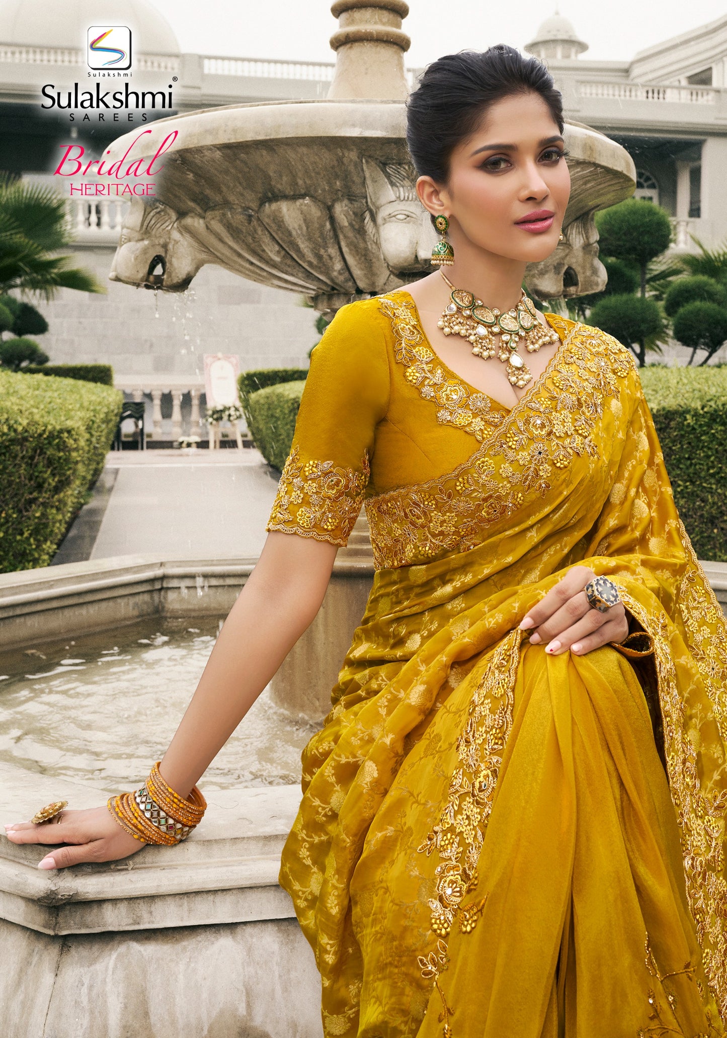 Pure Satin Silk Musturd Half n Half Saree