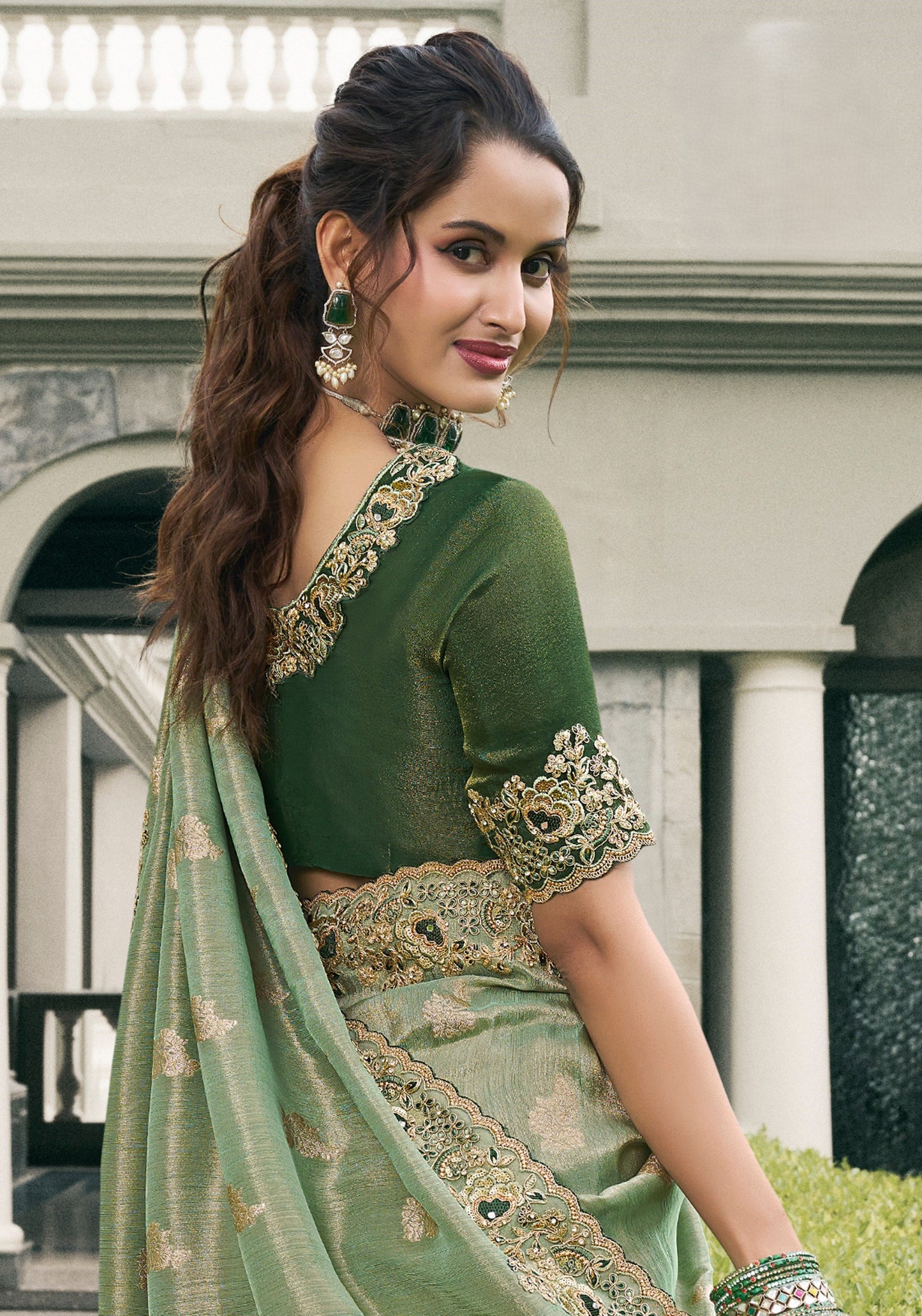 Pure Viscose Sea Green Silk Saree