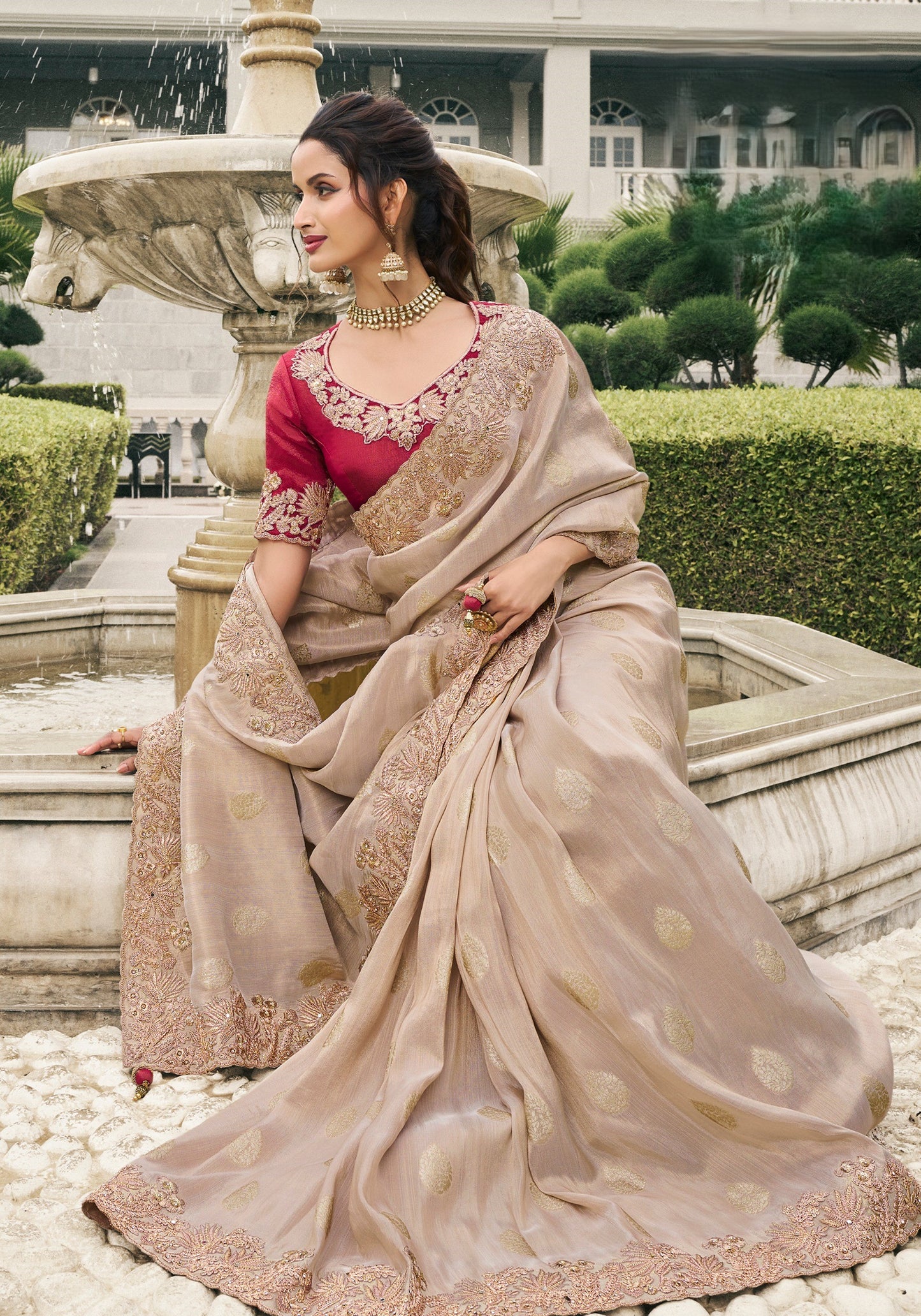 Beige Pure Silk Saree