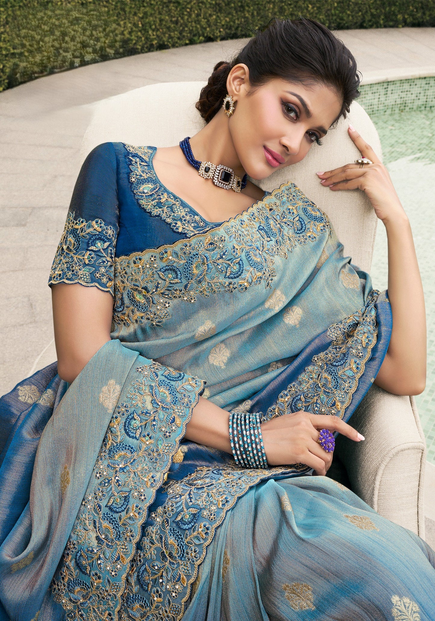 Nevy Blue Shaded Pure Viscose Saree