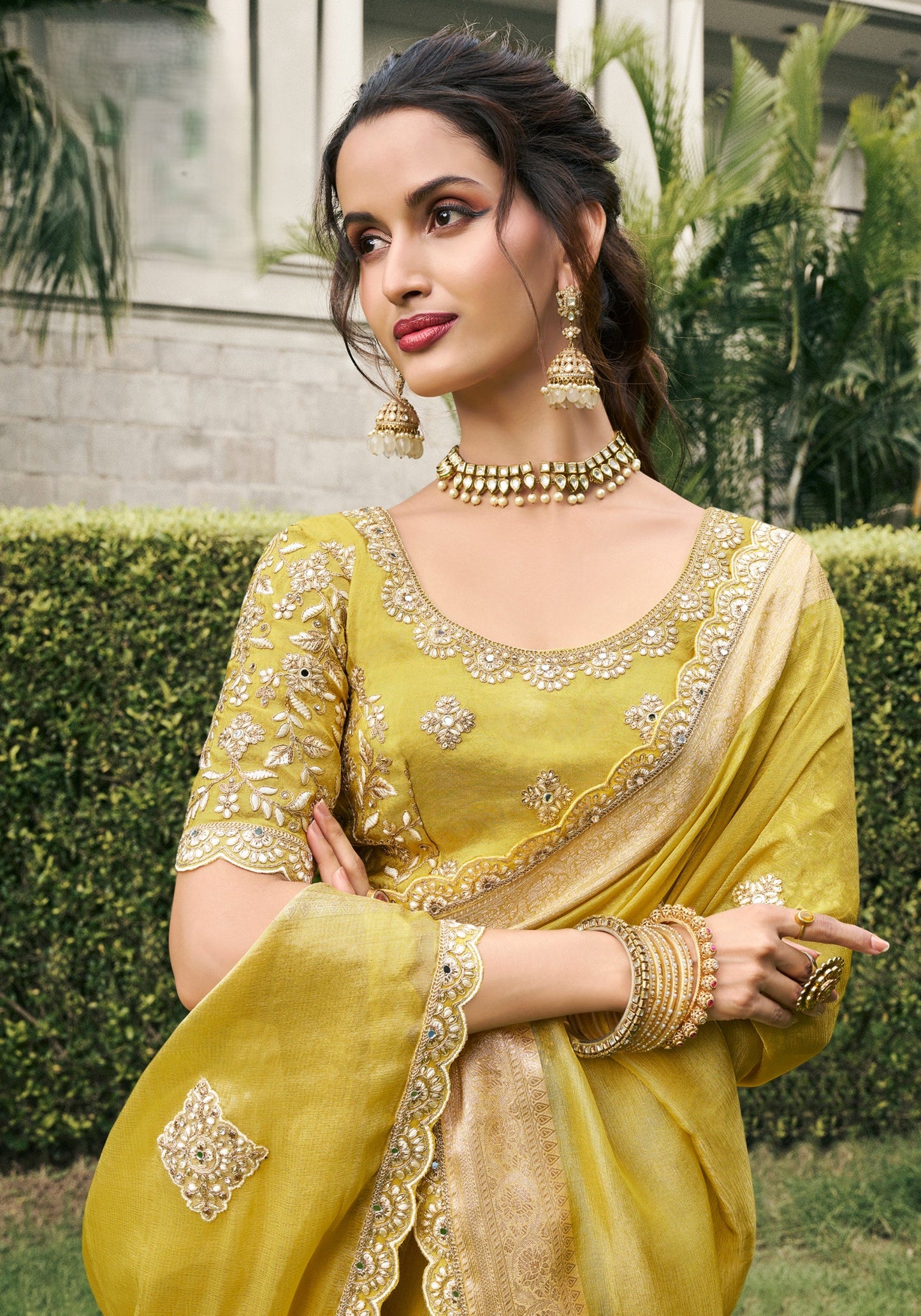 Yellow Banarasi Crush Saree