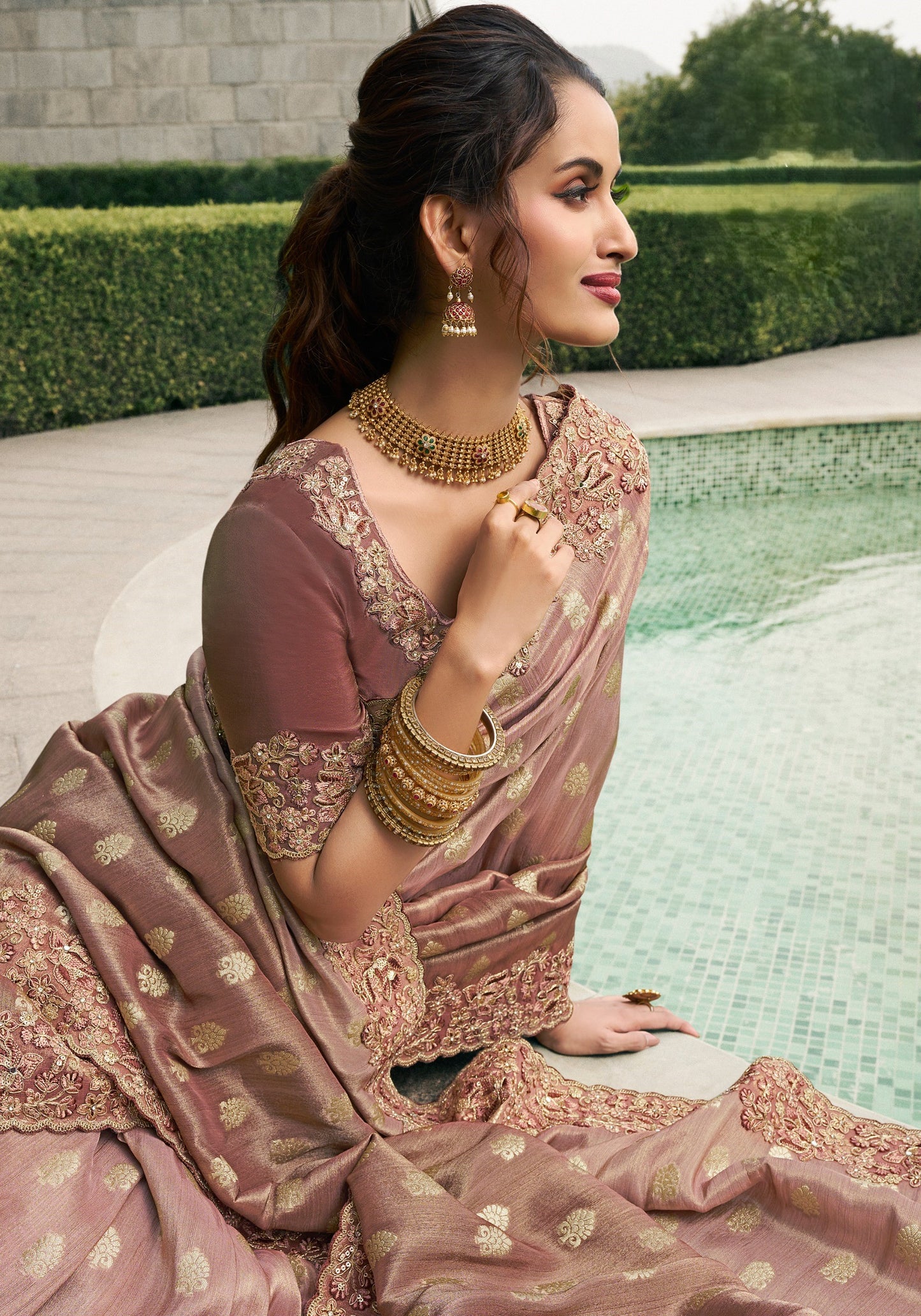 Pure Slub Silk Chocolate Shaded Saree