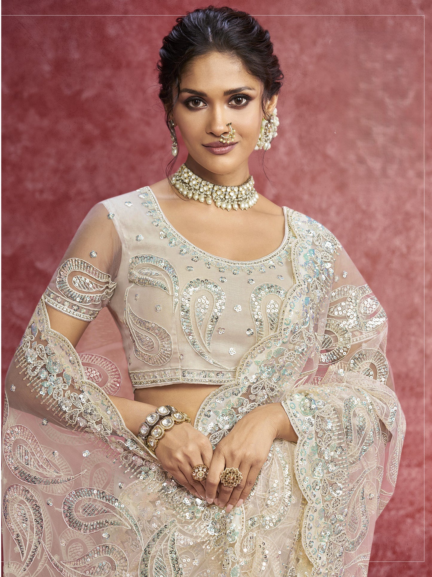 White Nett Saree
