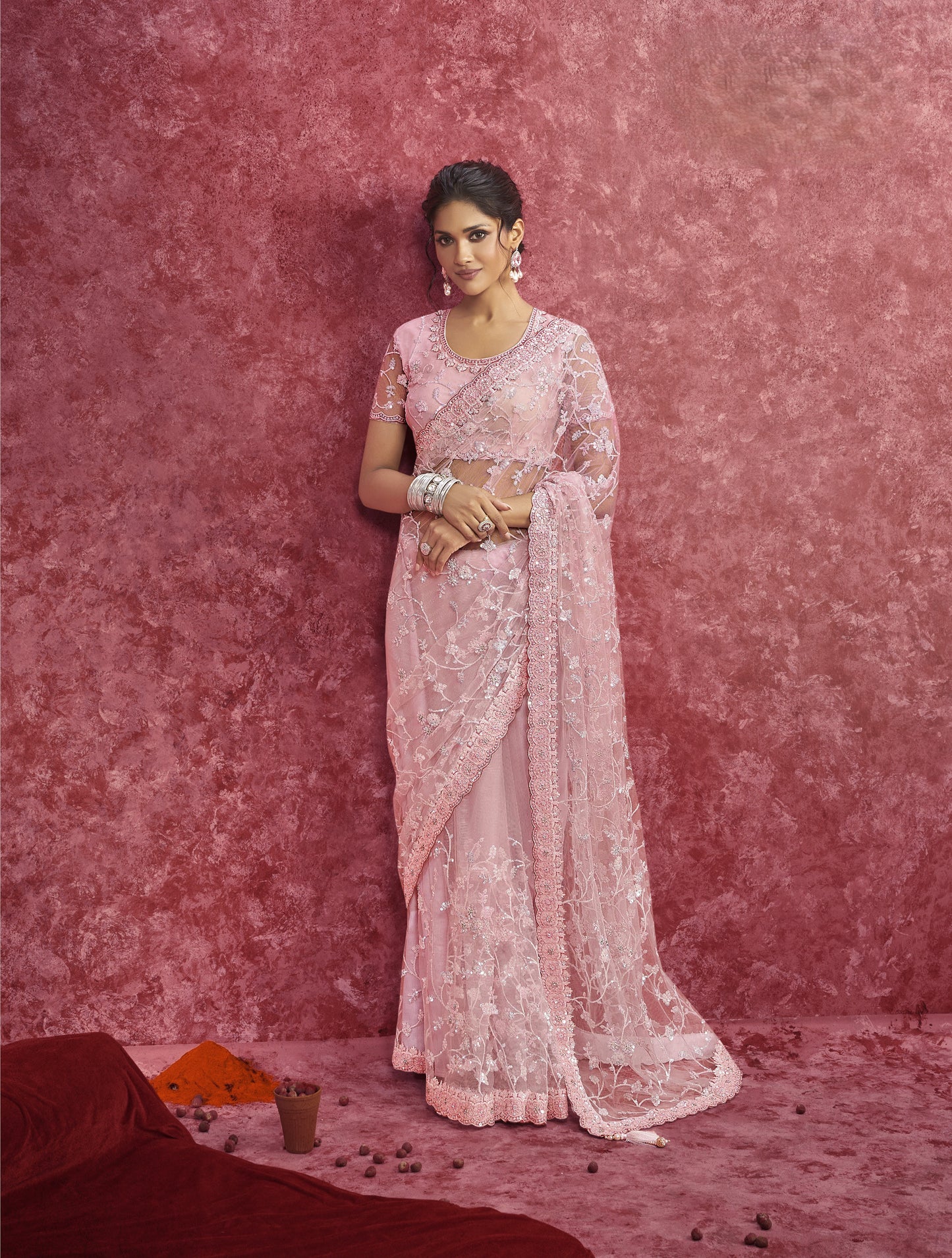 Pink Nett Saree