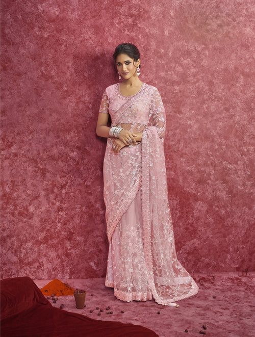 Pink Nett Saree
