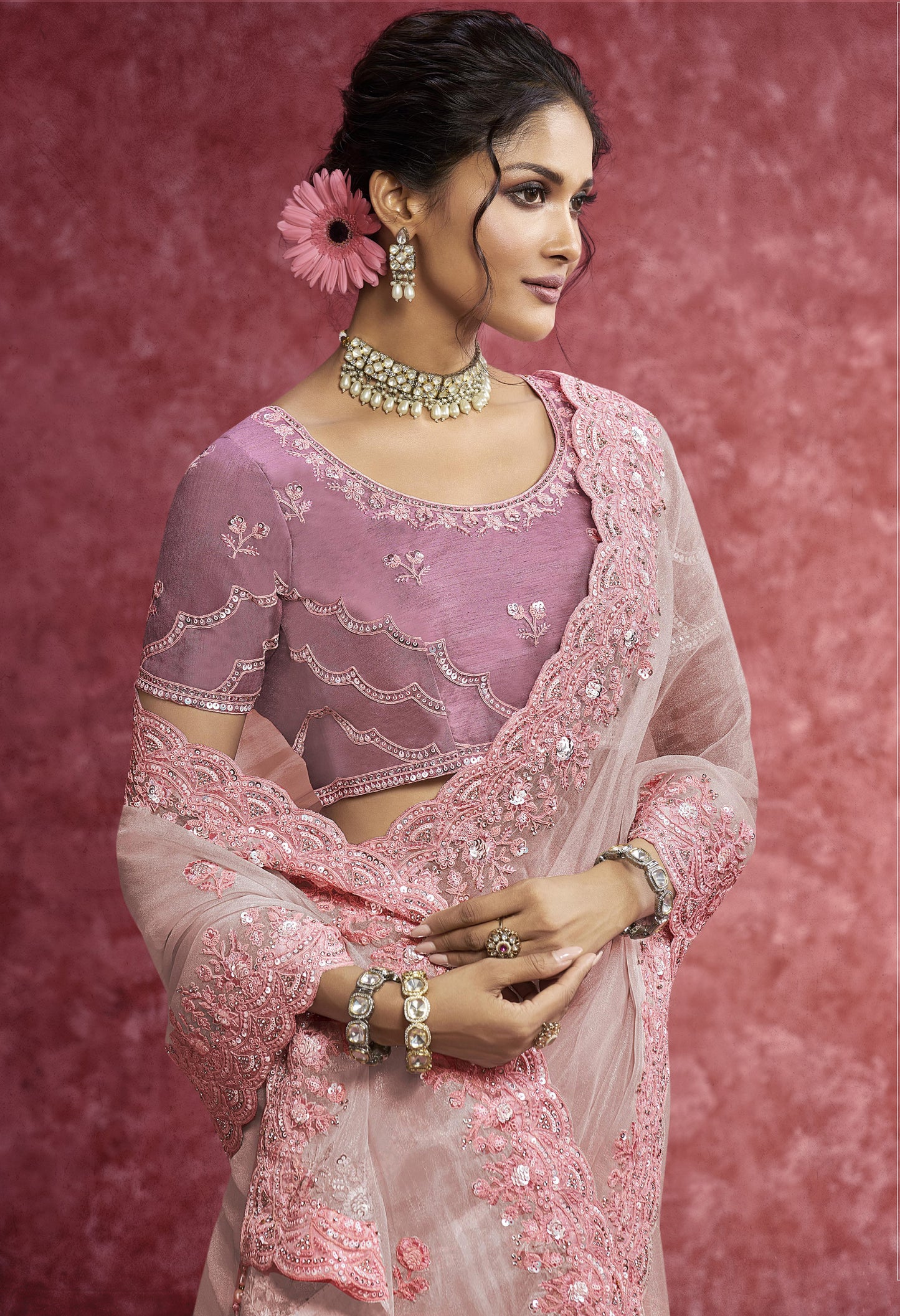Baby Pink Tissue Silk Saree