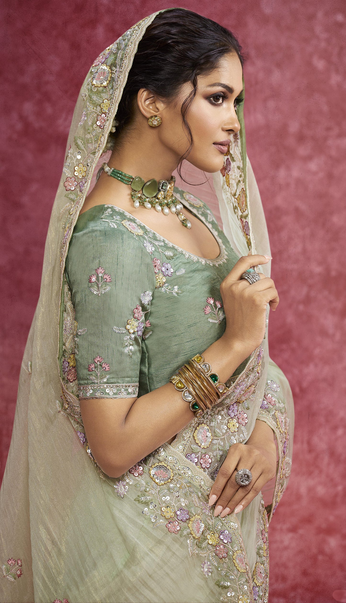 Pista Gold Coating Silk Saree