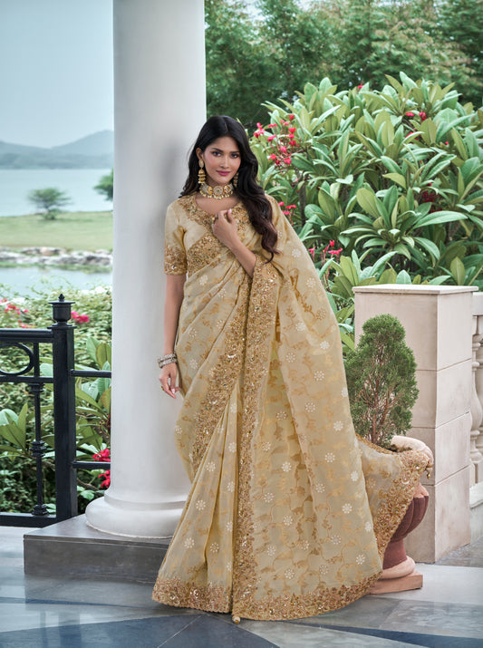 Beige Pure Viscose Silk Saree