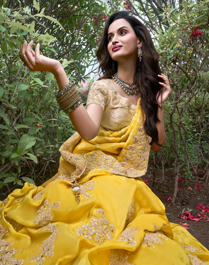 Yellow Pure Viscose Tissue Silk Saree