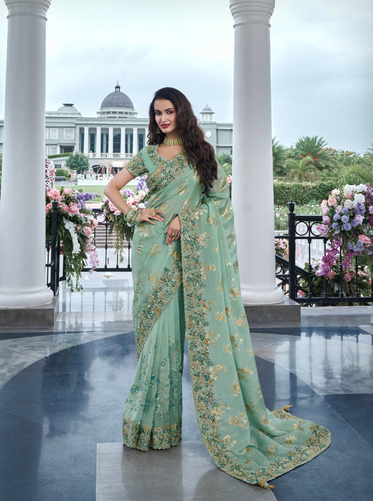 Aqua Blue Half n Half Saree