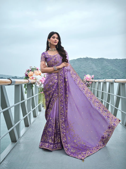 Dark Magenta Shahed Pure Tissue Silk Saree