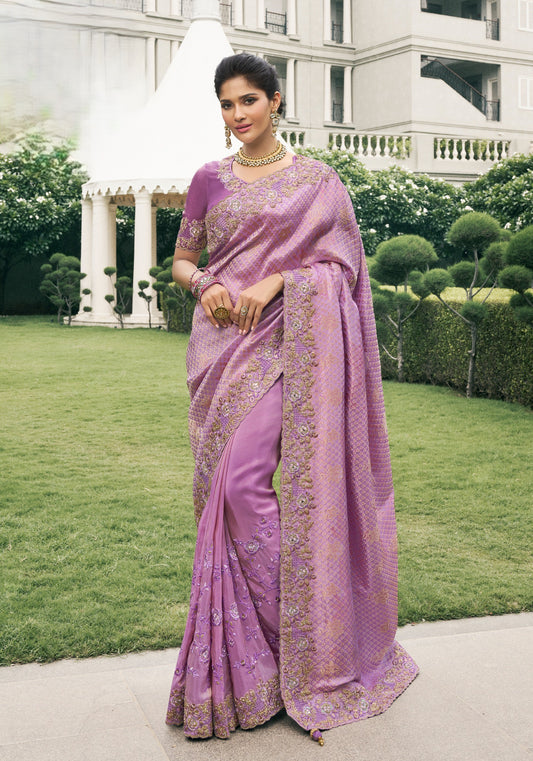 Magenta Pure Silk Half n Half Saree