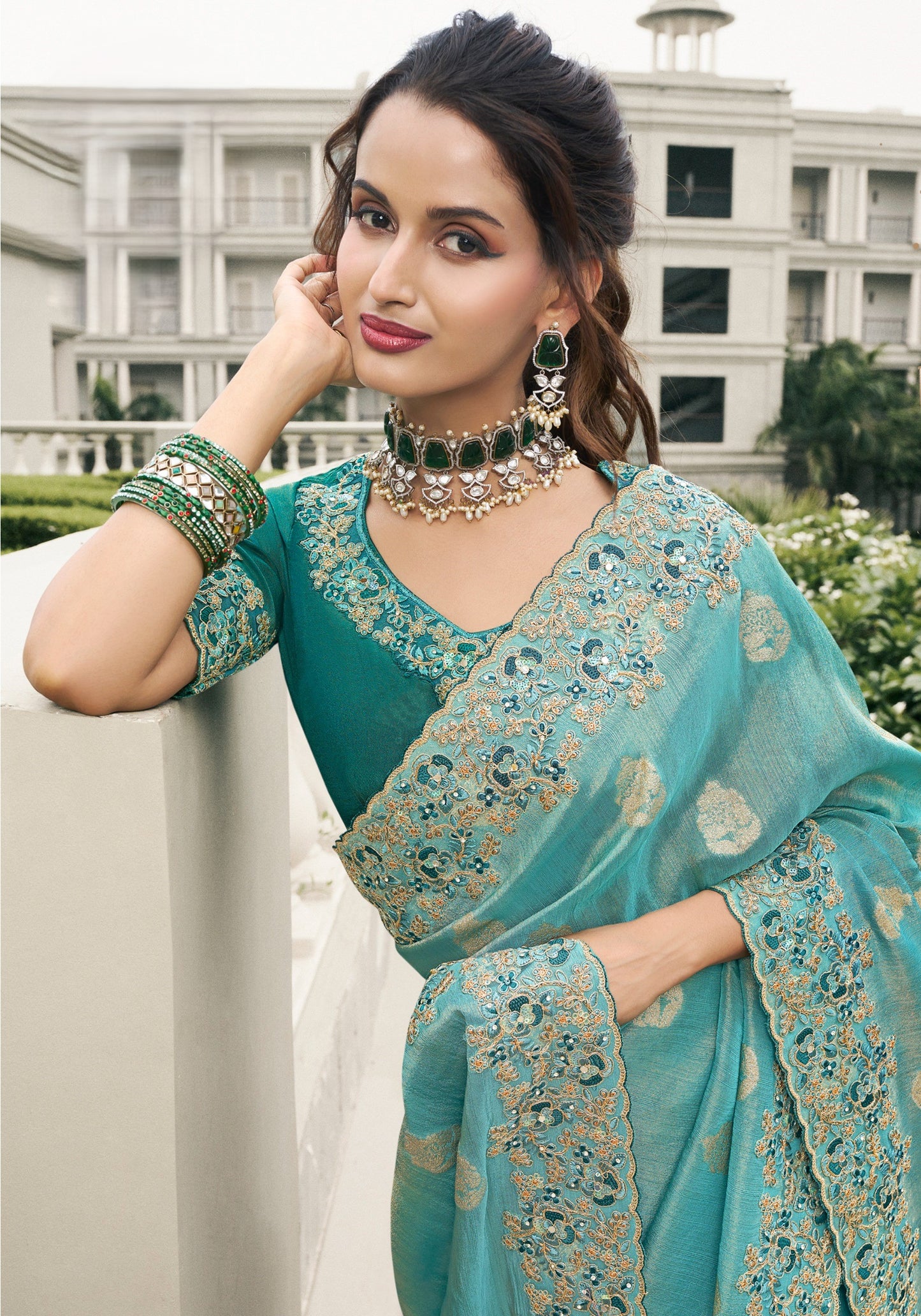 Sky Blue Pure Slub Jequard Sikl Saree