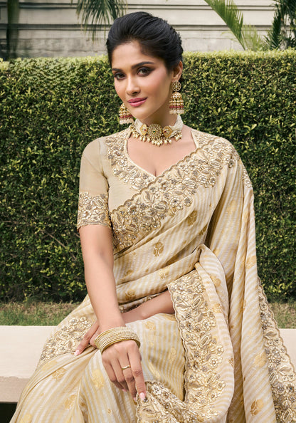 Pure Satin Viscose Off White Saree