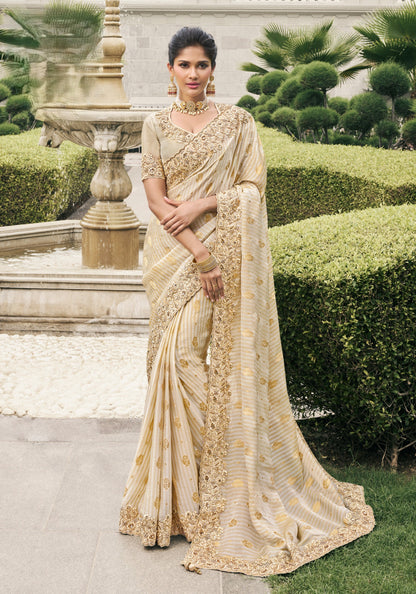 Pure Satin Viscose Off White Saree