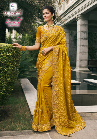 Pure Satin Silk Musturd Half n Half Saree