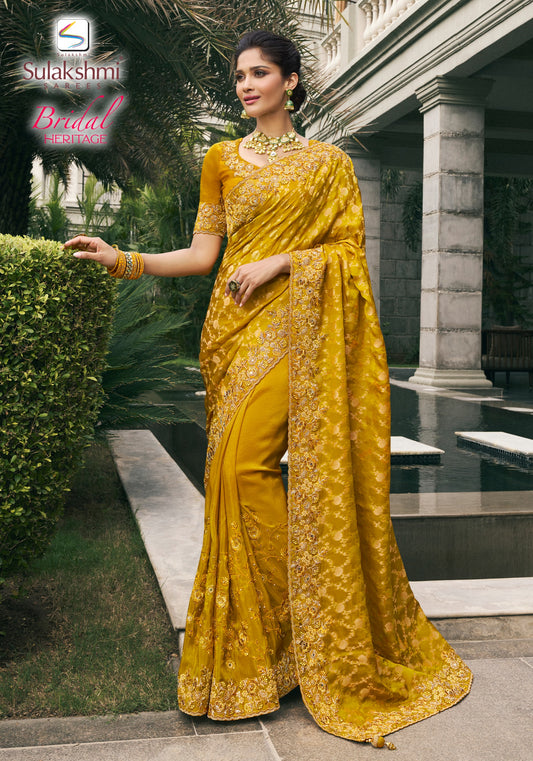 Pure Satin Silk Musturd Half n Half Saree