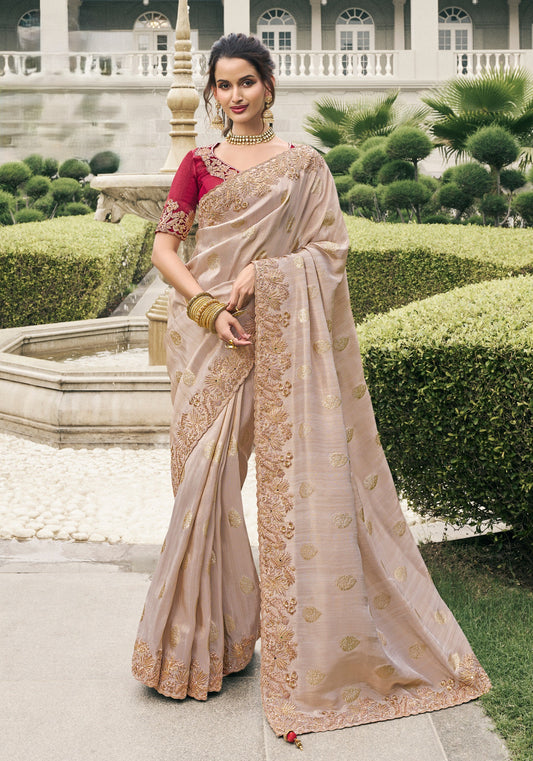 Beige Pure Silk Saree