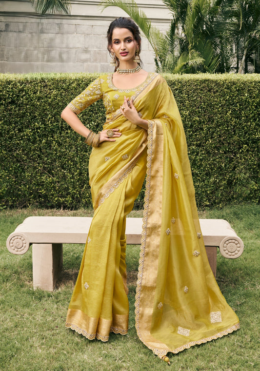 Yellow Banarasi Crush Saree