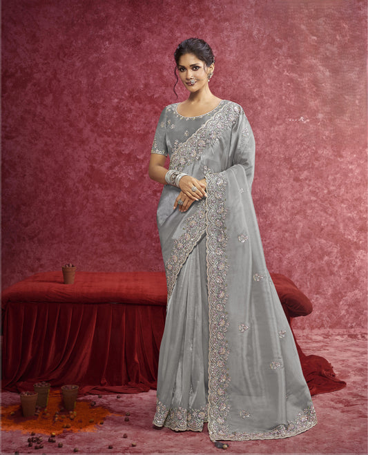Grey Silk Saree