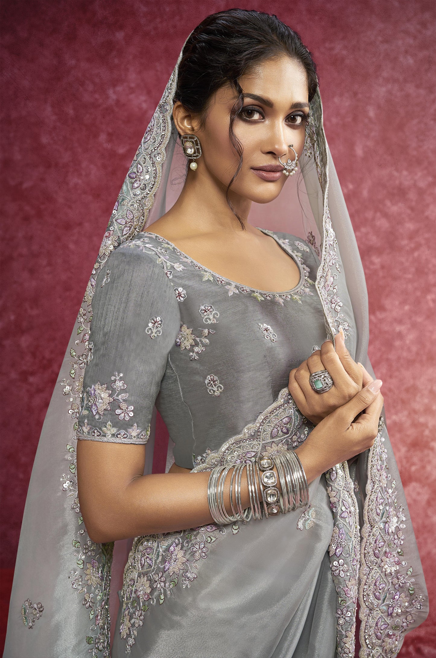 Grey Silk Saree