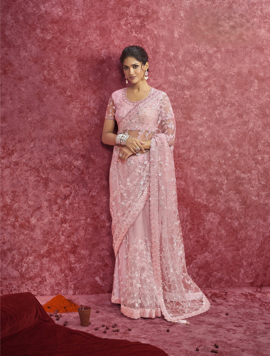 Pink Nett Saree
