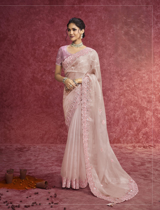 Baby Pink Tissue Silk Saree