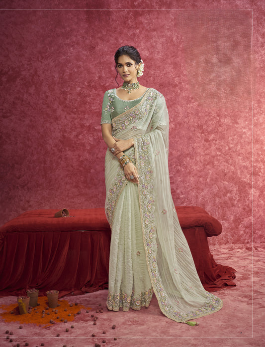 Pista Gold Coating Silk Saree
