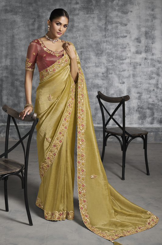 Musturd Satin Silk Saree