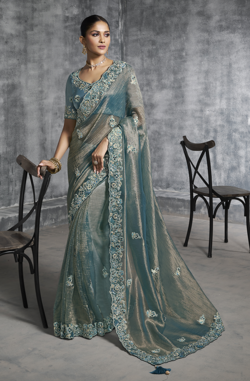 Sky Blue Tissue Silk Saree