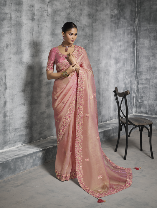 Pink Tissue Sik Saree
