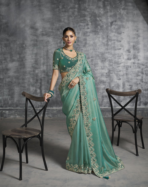 Rama zari Satin Silk Saree