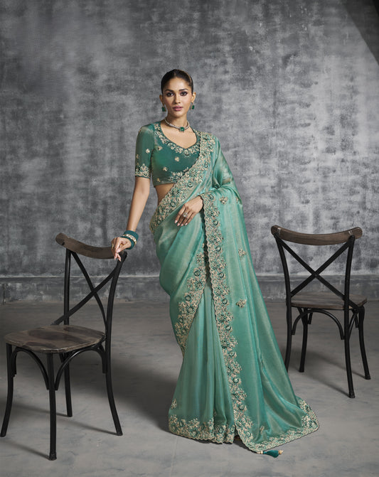 Rama zari Satin Silk Saree