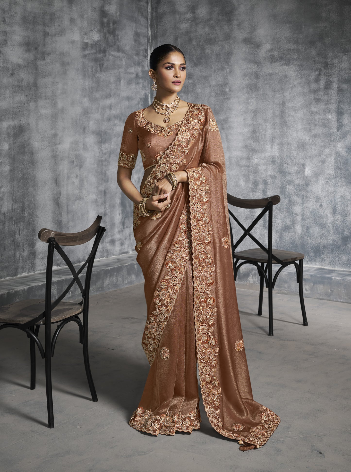 Chocklate Zari Satin Silk Saree