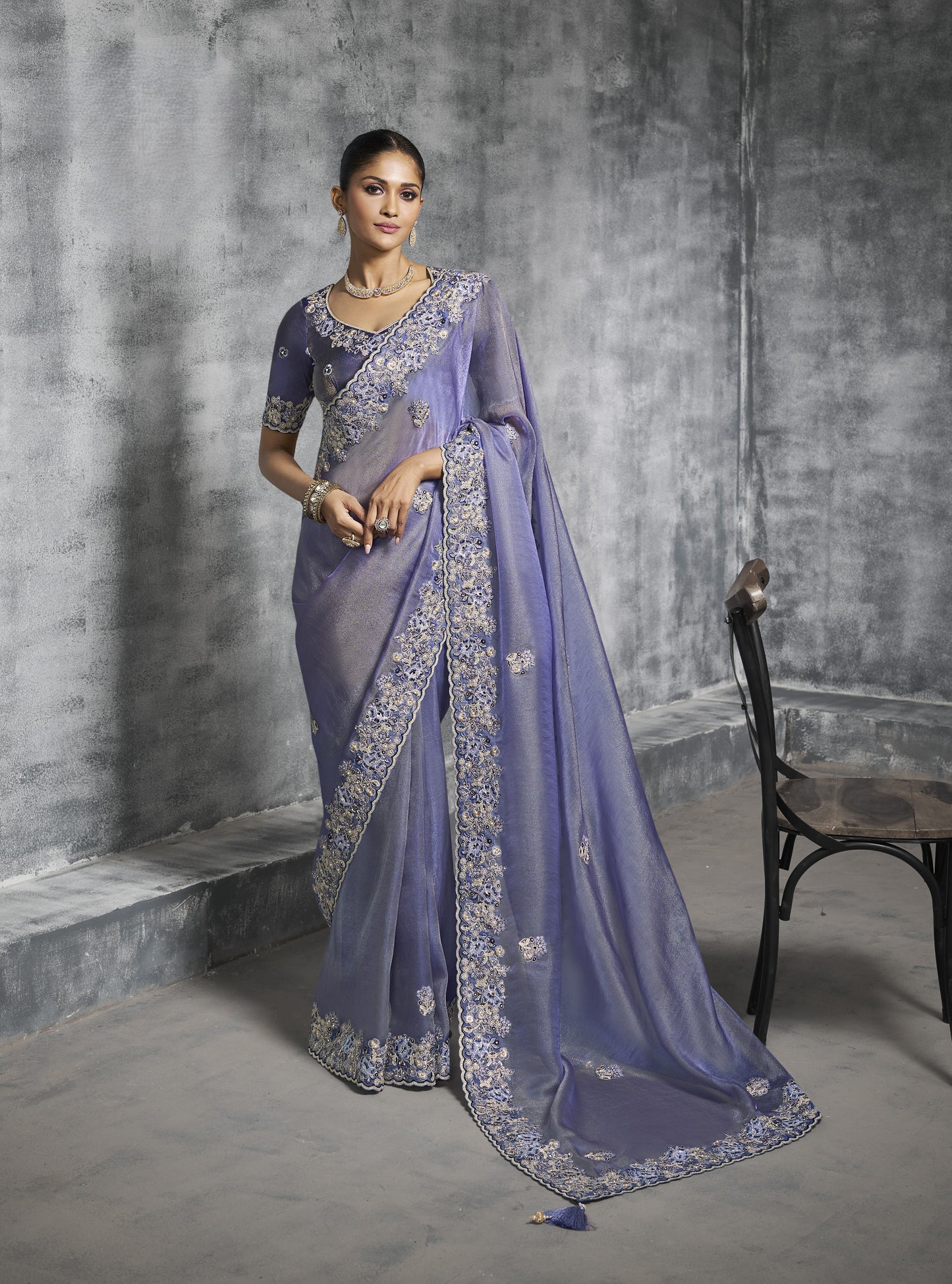 Blue Zari Satin Silk Saree