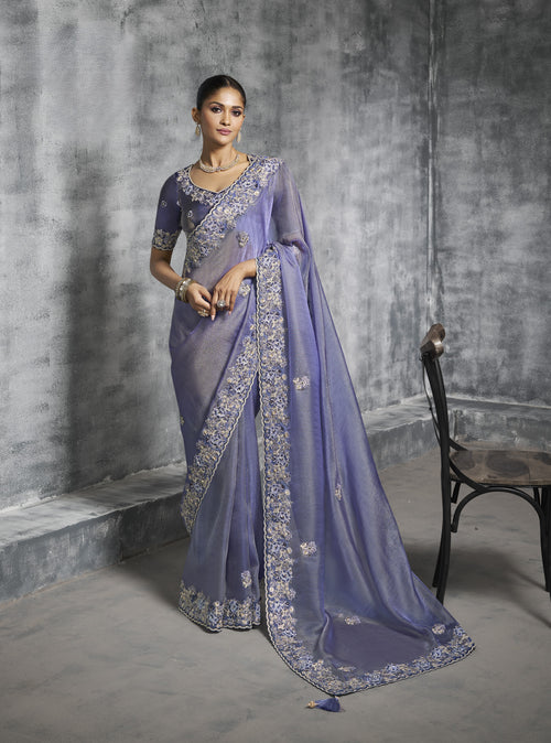 Blue Zari Satin Silk Saree