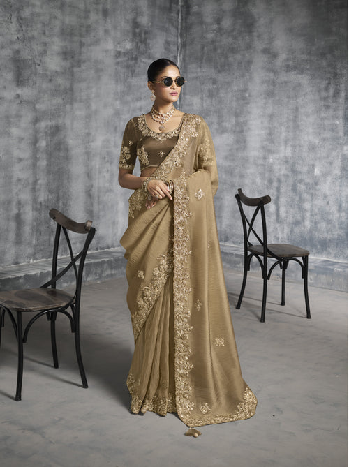 Beige Tissue Silk Saree
