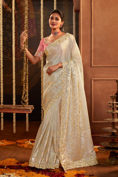 Off White Pure Viscose Saree