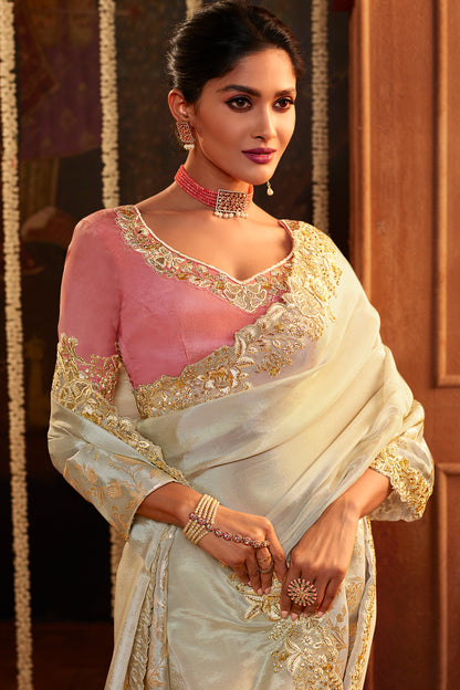 Off White Pure Viscose Saree