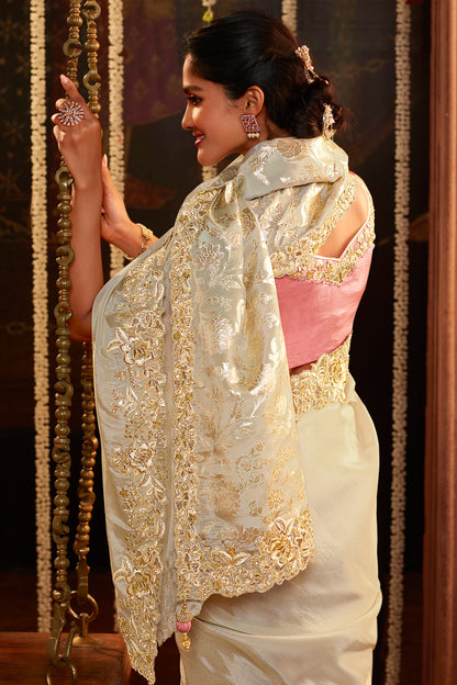 Off White Pure Viscose Saree