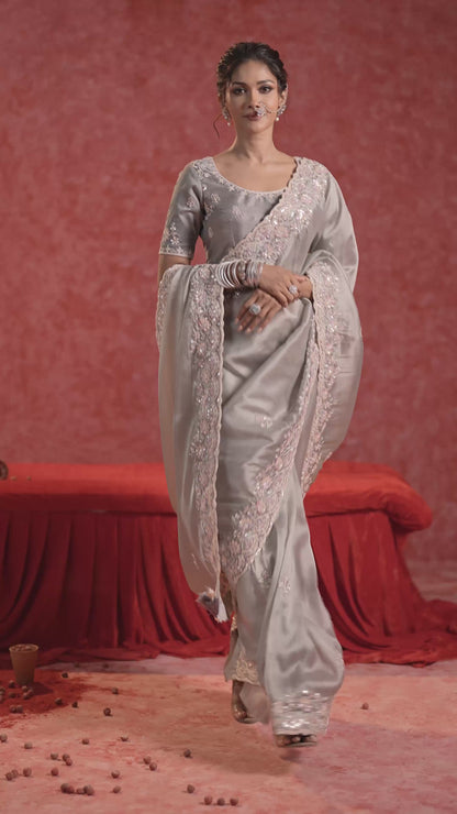 Grey Silk Saree